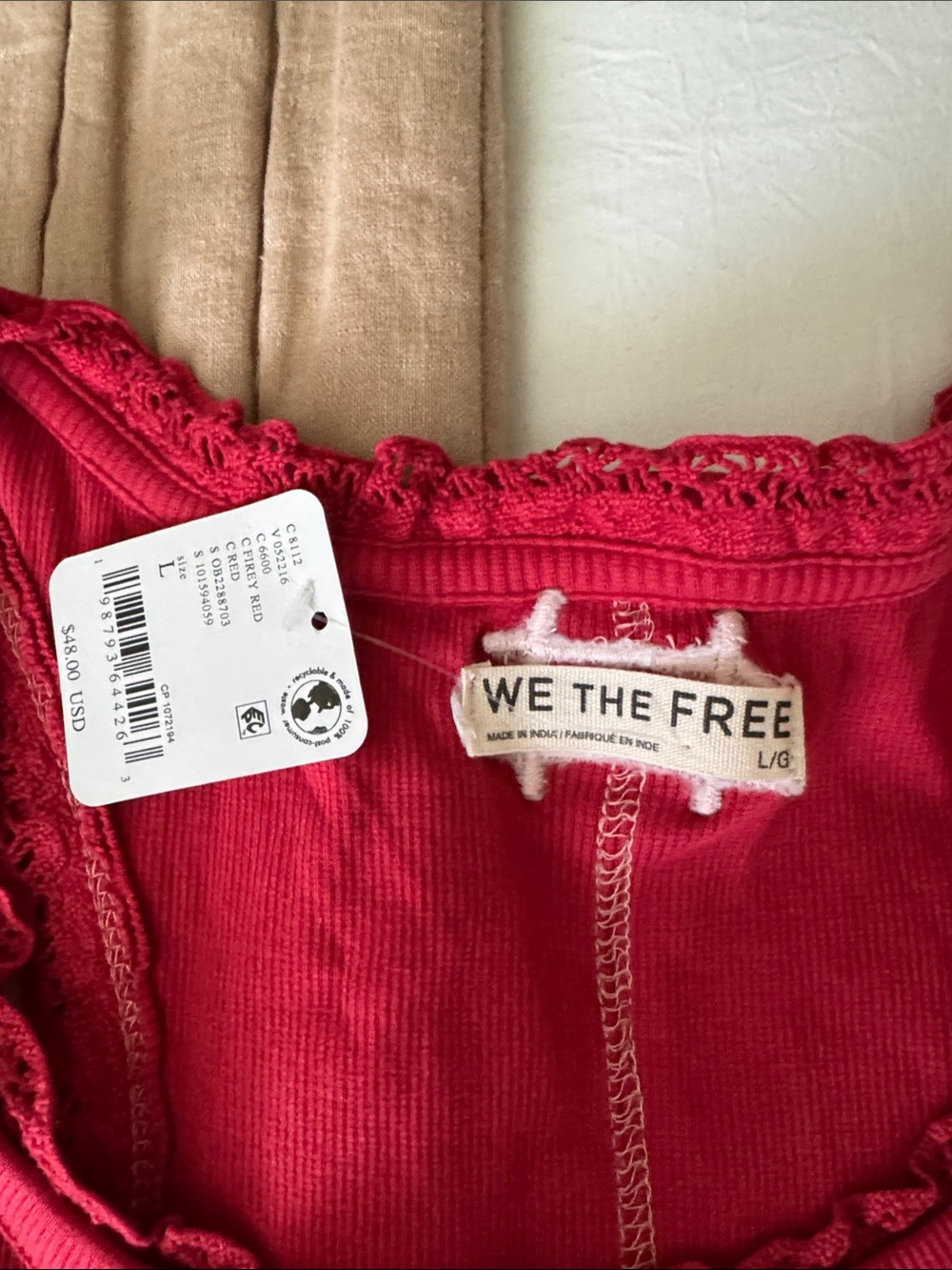 NWT We The Free Red Ribbed Lettuce-Edge Tank - Picture 2 of 3